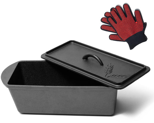 Cast Iron Bread Loaf Pan with Lid + Heat Resistant Gloves