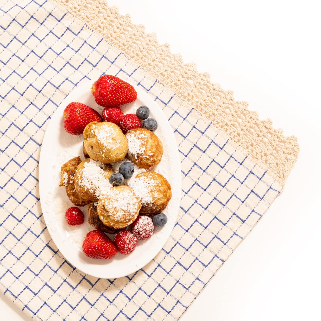 Cast Iron Aebleskiver Pan for Authentic Danish Stuffed Pancakes - Complete with Bamboo Skewers, Silicone Handle and Oven Mitt - by KUHA
