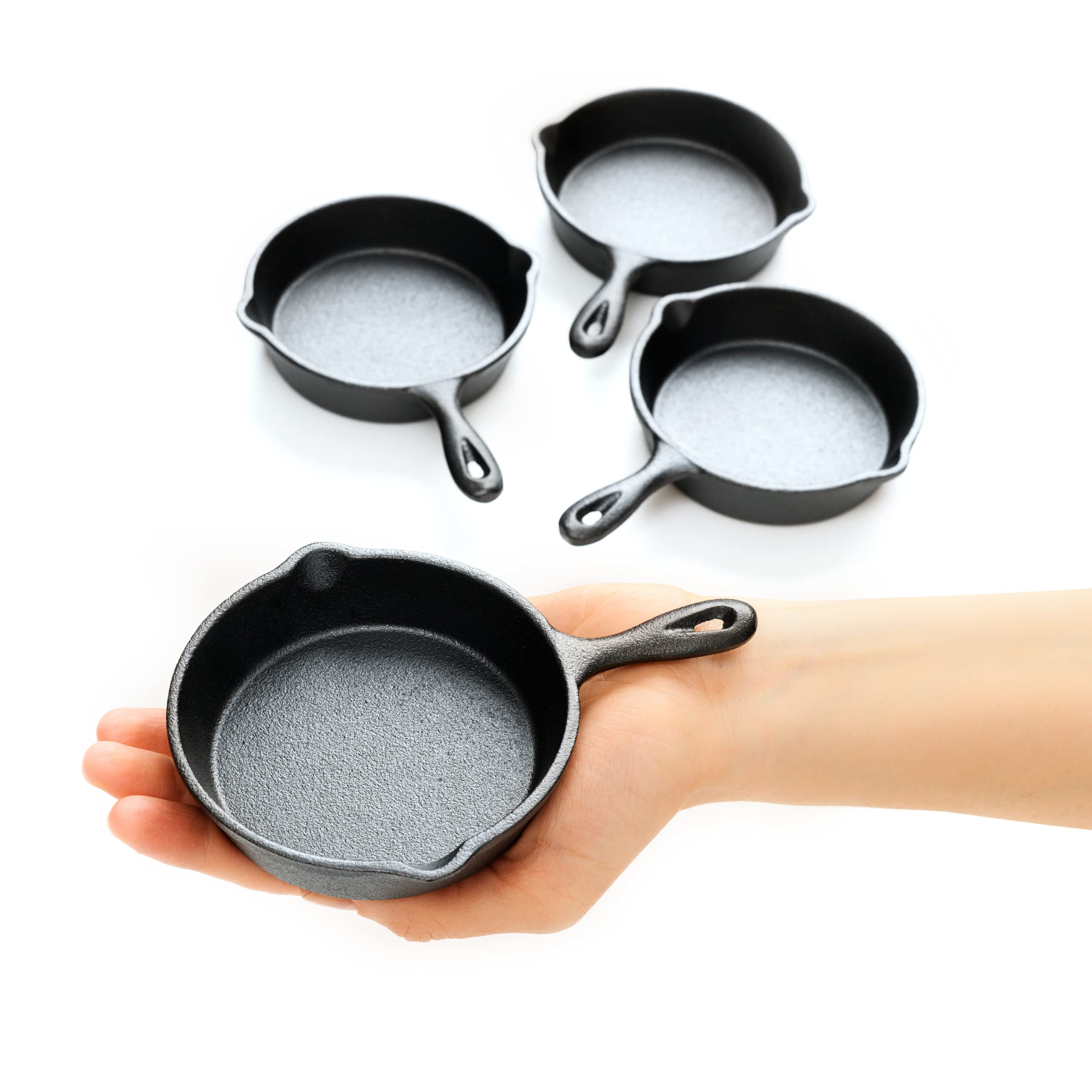 Hiceeden 4 Pack Mini Cast Iron Skillet, 4 Small Frying Pans with Double  Drip-Spouts for Stove, Oven, Grill Safe, Indoor and Outdoor Use, Non-stick