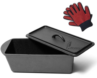 Cast Iron Bread Loaf Pan with Lid + Heat Resistant Gloves