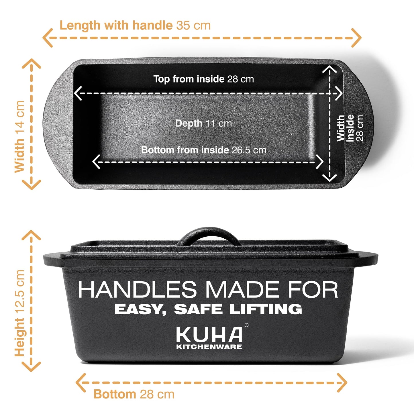 KUHA Cast Iron Bread Loaf Pan with Lid + Heat Resistant Gloves - Pre-Seasoned Cast Iron Bread Pan with Handles - Oven-safe bread pans for homemade bread - Ideal Loaf Pans for Campfire or Home Kitchen