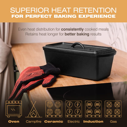 Cast Iron Bread Loaf Pan with Lid + Heat Resistant Gloves