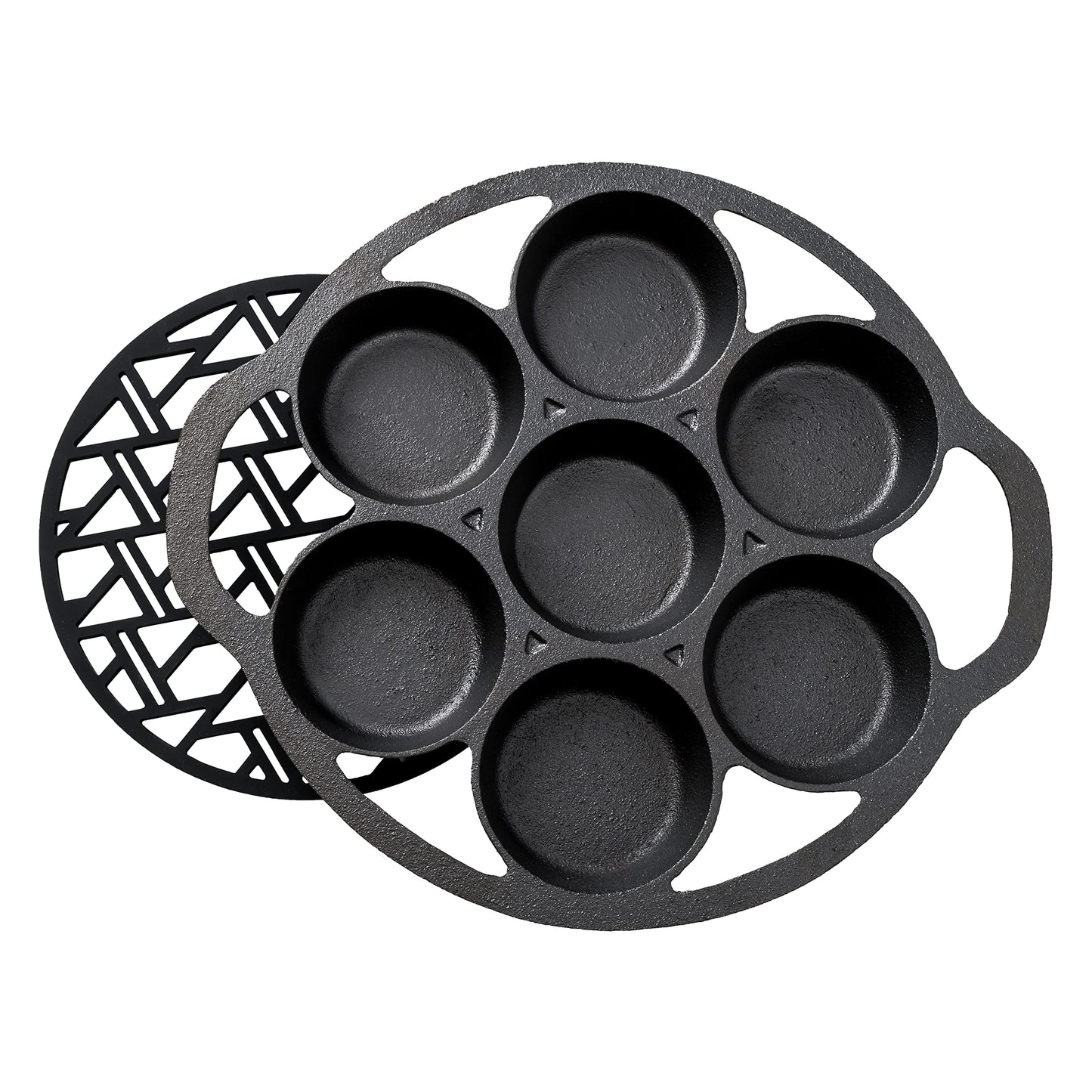 Biscuit Pan - Pre-Seasoned Cast Iron Skillet for Baking Biscuits, Muffins, Mini Cakes - with Silicone Trivet - by KUHA