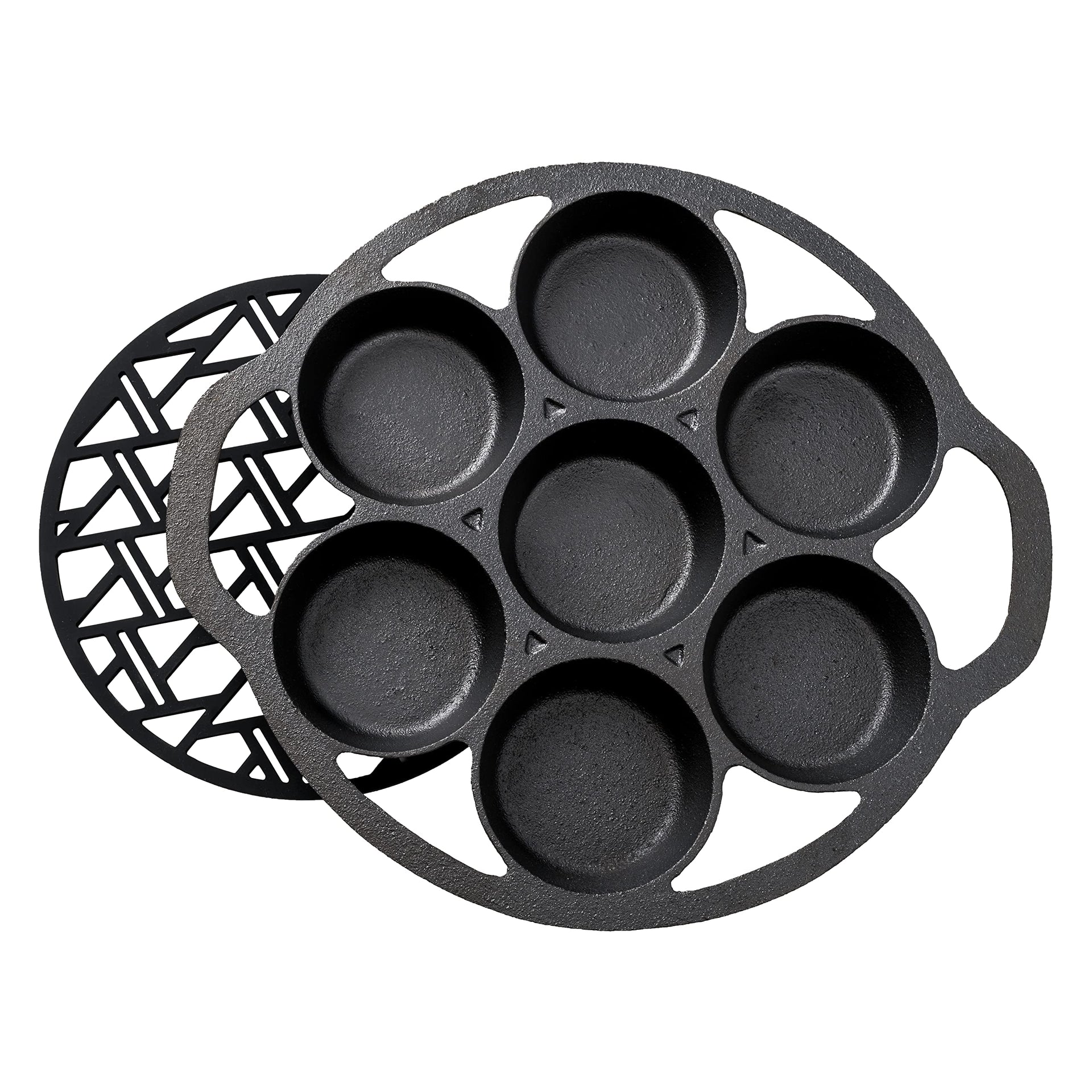 Pre-Seasoned Cast Iron Cake Pan for Baking Biscuits - 8-Cup Biscuit Pan with Helper